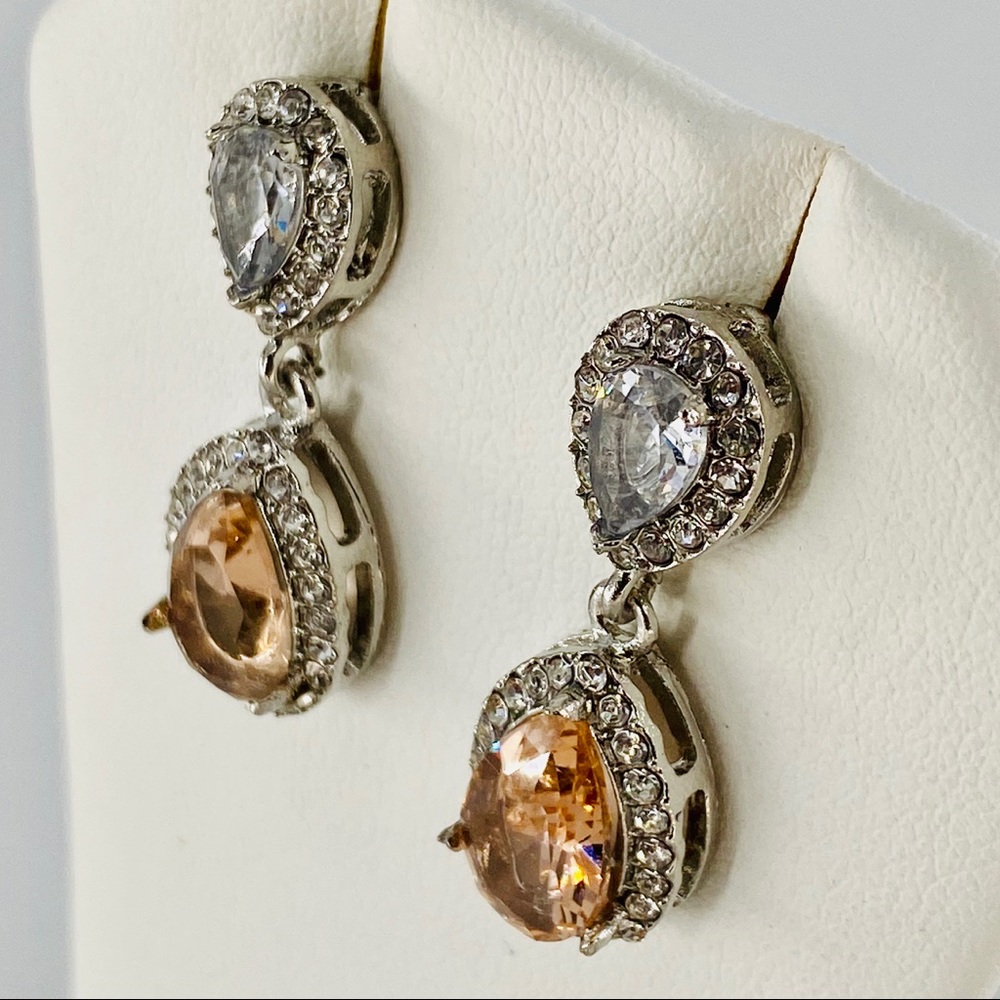 Silver Peach Crystal Topaz Dangle Earrings JE01 - Picture 4 of 5
